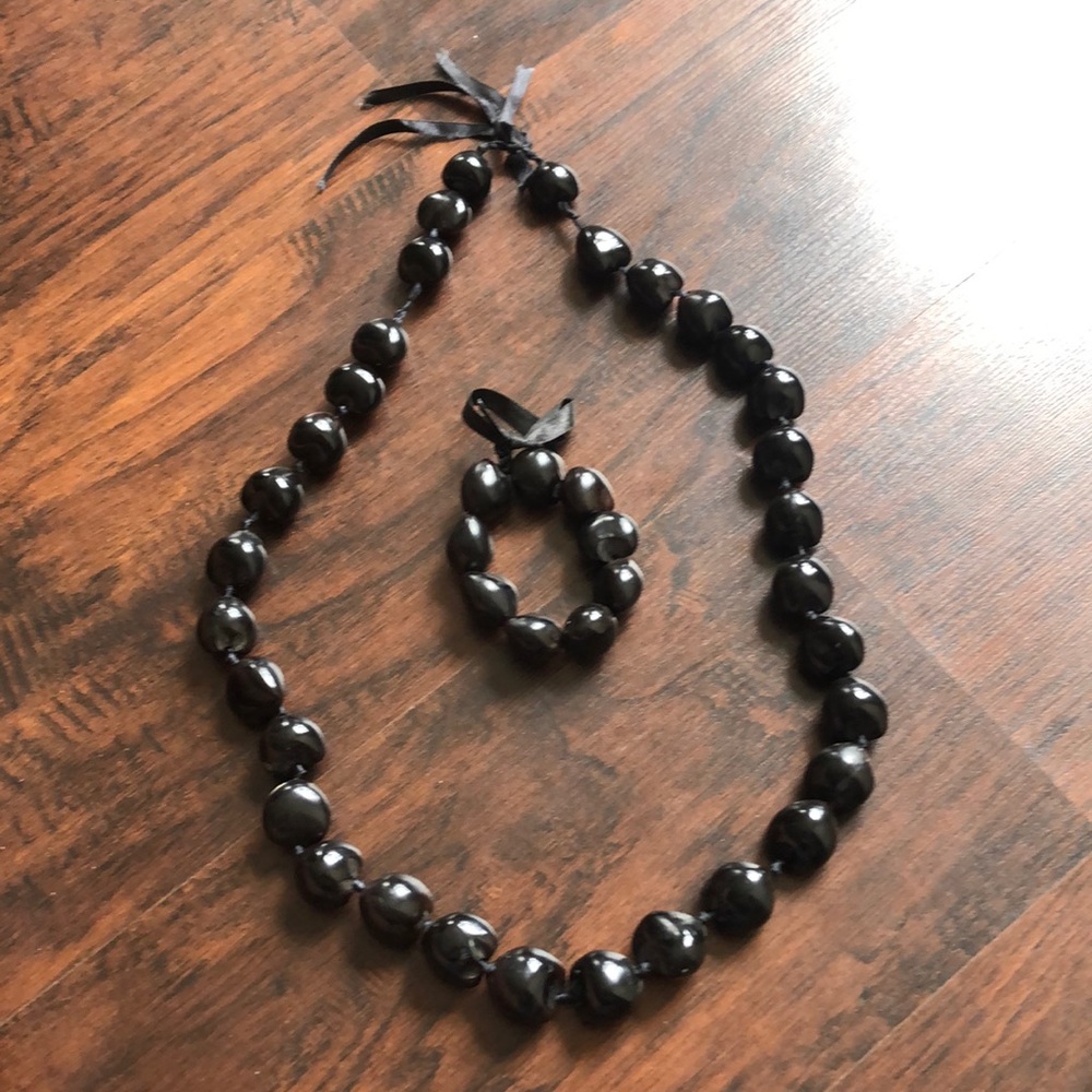 Chunky Black Necklace and Bracelet Set